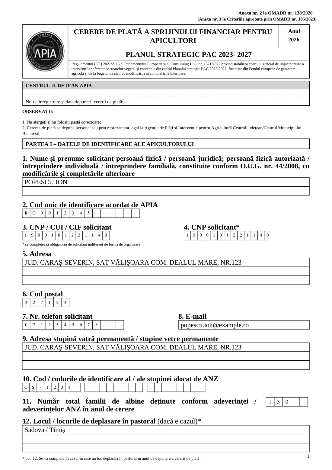 Exemplu cerere ISA (PNA) — pagina 1 din 11